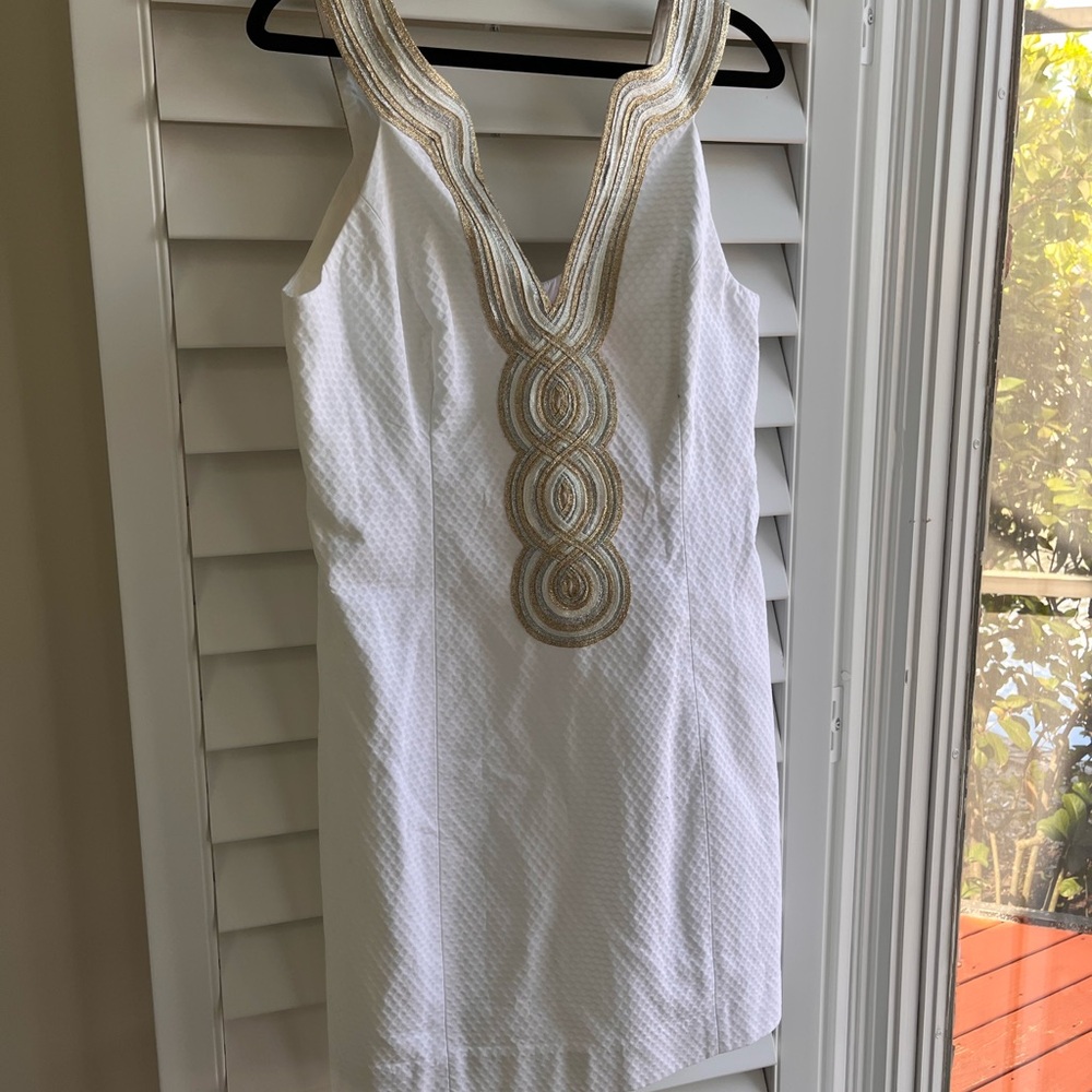 Lilly Pulitzer White Dress with Gold and Silver Accents